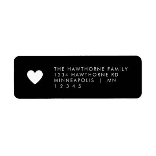 Modern Heart Minimal Black Chic Send Love Address Return Address Label