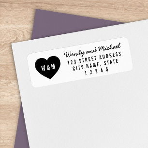 Modern Heart Monogram Couple Return Address Label