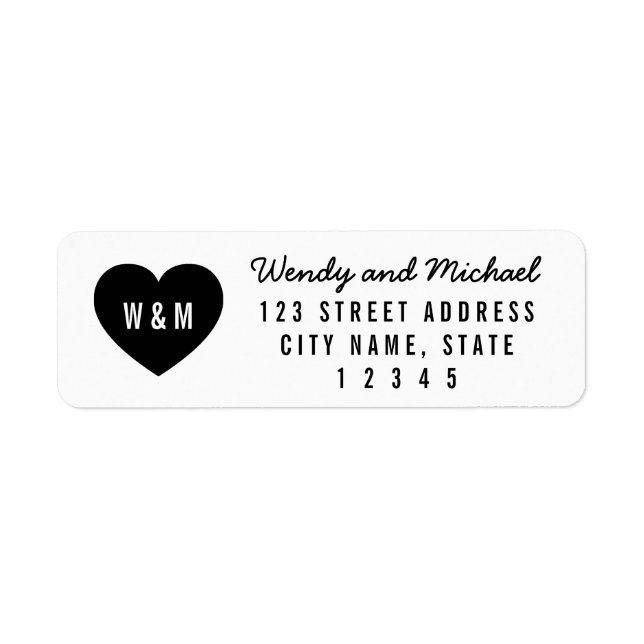 Modern Heart Monogram Couple Return Address Return Address Label (Front)