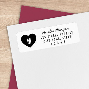 Modern Heart Monogram Name Return Address Label