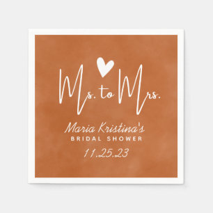 Modern Heart Ms to Mrs Bridal Shower Terracotta Napkin