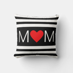 Modern Heart Mum on Black & White Striped Cushion