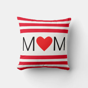 Modern Heart Mum on Red & White Striped Cushion
