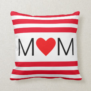 Modern Heart Mum on Red & White Striped Cushion