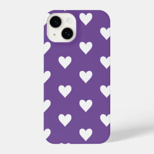 Modern Heart Pattern Purple White iPhone 14 Case