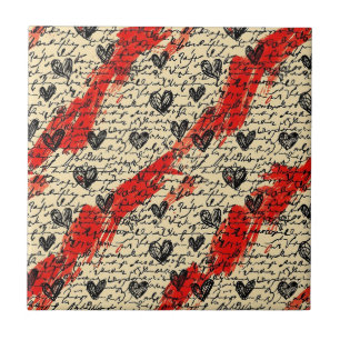 Modern Heart Pattern with Script Background (10) Ceramic Tile