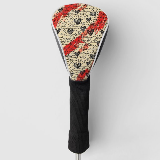 Modern Heart Pattern with Script Background (10) Golf Head Cover (Front)