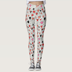 Modern Heart Pattern with Script Background (10) Leggings