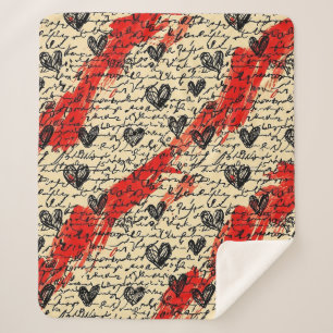 Modern Heart Pattern with Script Background (10) Sherpa Blanket