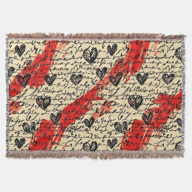 Modern Heart Pattern with Script Background (10) Throw Blanket (Front)