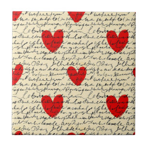 Modern Heart Pattern with Script Background (11) Ceramic Tile