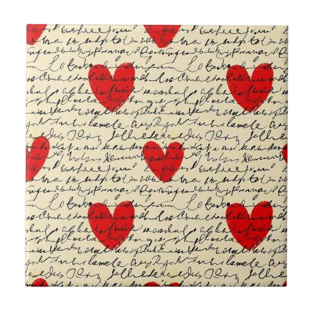 Modern Heart Pattern with Script Background (11) Ceramic Tile (Front)