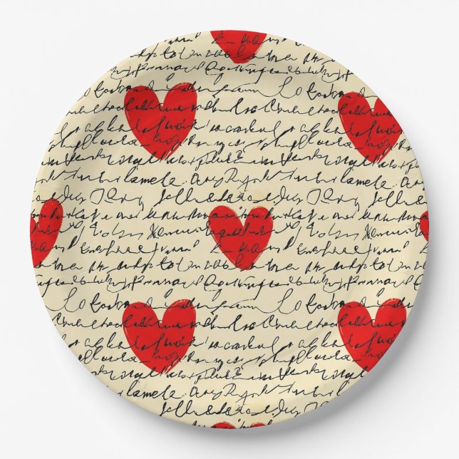 Modern Heart Pattern with Script Background (11) Paper Plate (Front)