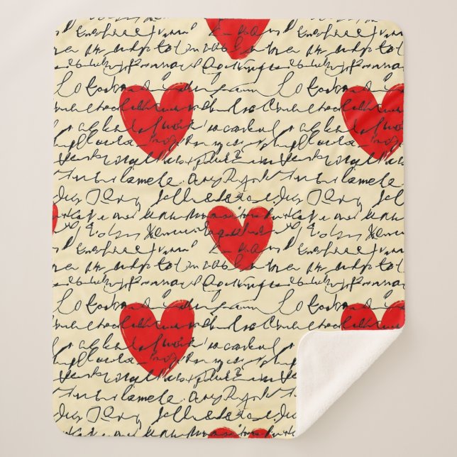 Modern Heart Pattern with Script Background (11) Sherpa Blanket (Front)