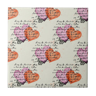 Modern Heart Pattern with Script Background (12) Ceramic Tile