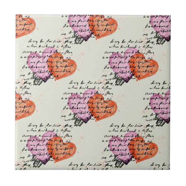 Modern Heart Pattern with Script Background (12) Ceramic Tile (Front)