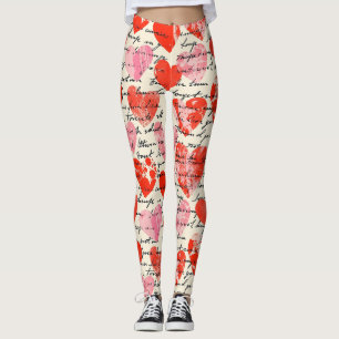 Modern Heart Pattern with Script Background (12) Leggings