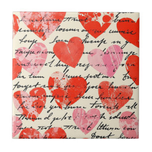 Modern Heart Pattern with Script Background (13) Ceramic Tile