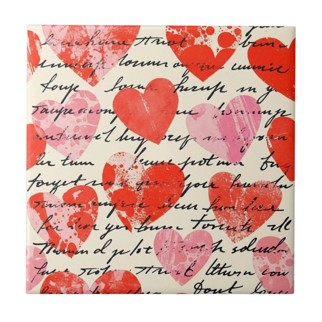 Modern Heart Pattern with Script Background (13) Ceramic Tile (Front)