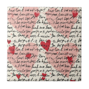 Modern Heart Pattern with Script Background (14) Ceramic Tile