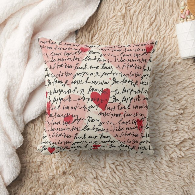 Modern Heart Pattern with Script Background (14) Cushion (Blanket)