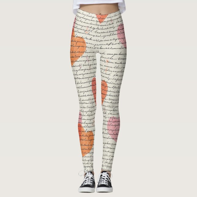 Modern Heart Pattern with Script Background (14) Leggings (Front)