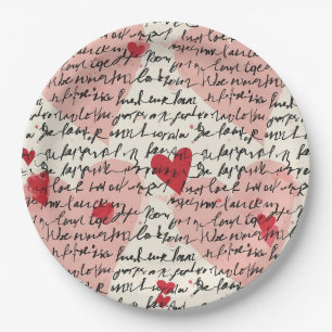 Modern Heart Pattern with Script Background (14) Paper Plate