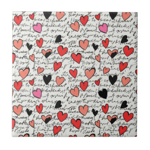 Modern Heart Pattern with Script Background (15) Ceramic Tile