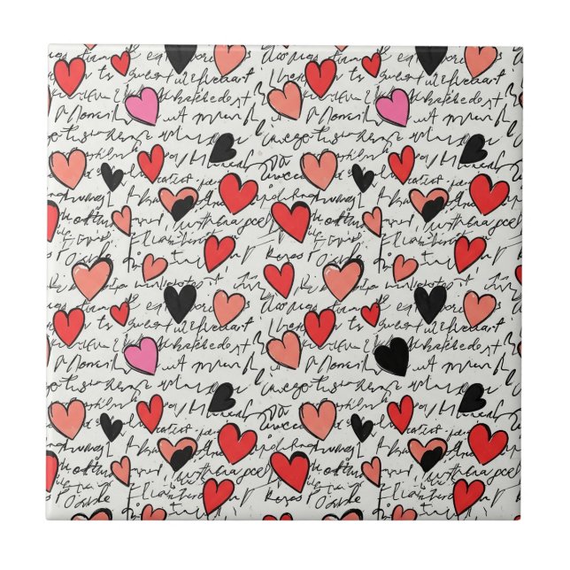 Modern Heart Pattern with Script Background (15) Ceramic Tile (Front)