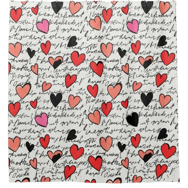 Modern Heart Pattern with Script Background (15) Shower Curtain (Front)