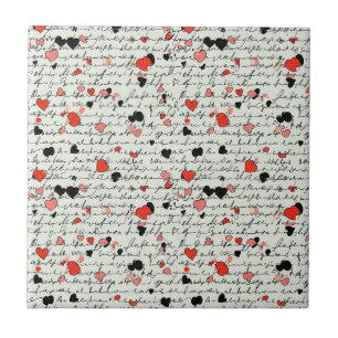 Modern Heart Pattern with Script Background (16) Ceramic Tile