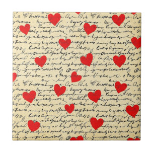 Modern Heart Pattern with Script Background (17) Ceramic Tile