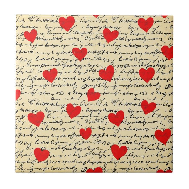 Modern Heart Pattern with Script Background (17) Ceramic Tile (Front)