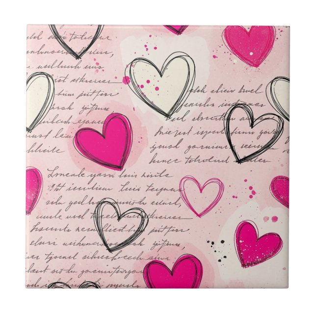Modern Heart Pattern with Script Background (18) Ceramic Tile (Front)