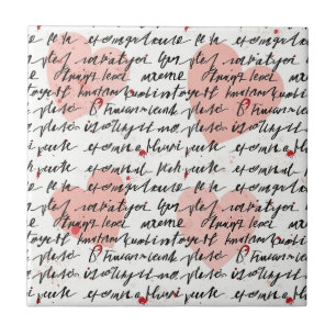 Modern Heart Pattern with Script Background (19) Ceramic Tile
