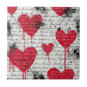 Modern Heart Pattern with Script Background (1) Ceramic Tile