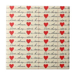 Modern Heart Pattern with Script Background (20) Ceramic Tile