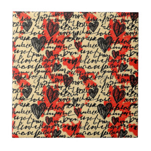 Modern Heart Pattern with Script Background (2) Ceramic Tile
