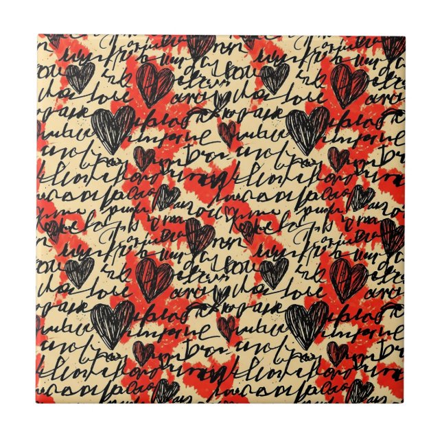 Modern Heart Pattern with Script Background (2) Ceramic Tile (Front)