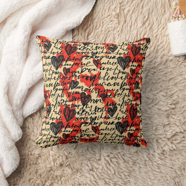 Modern Heart Pattern with Script Background (2) Cushion (Blanket)