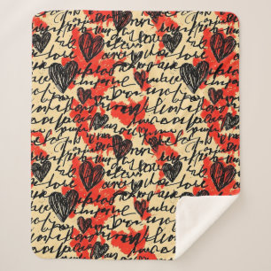 Modern Heart Pattern with Script Background (2) Sherpa Blanket