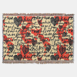 Modern Heart Pattern with Script Background (2) Throw Blanket