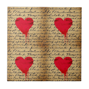 Modern Heart Pattern with Script Background (3) Ceramic Tile