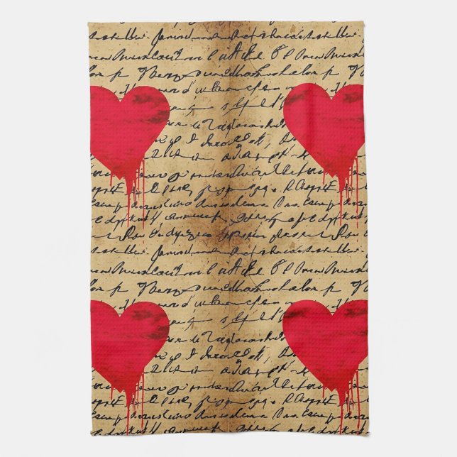 Modern Heart Pattern with Script Background (3) Tea Towel (Vertical)