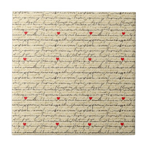 Modern Heart Pattern with Script Background (4) Ceramic Tile