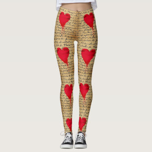 Modern Heart Pattern with Script Background (4) Leggings