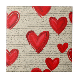 Modern Heart Pattern with Script Background (5) Ceramic Tile