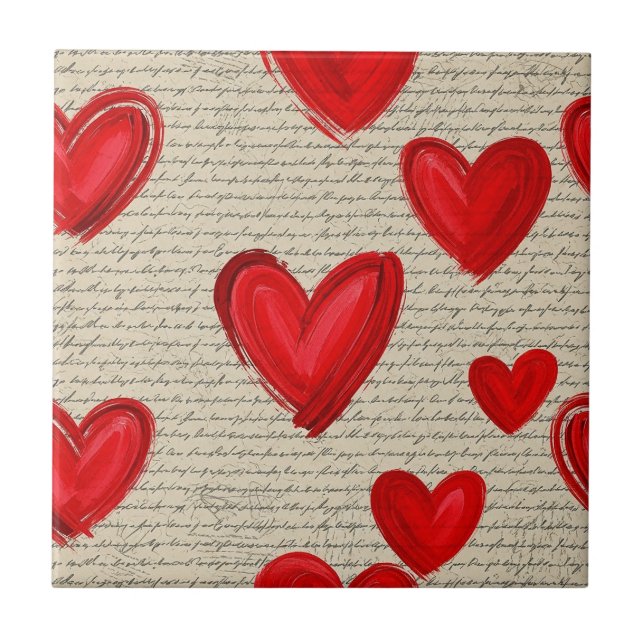 Modern Heart Pattern with Script Background (5) Ceramic Tile (Front)
