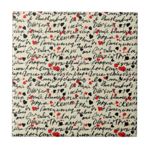 Modern Heart Pattern with Script Background (6) Ceramic Tile