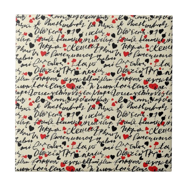 Modern Heart Pattern with Script Background (6) Ceramic Tile (Front)